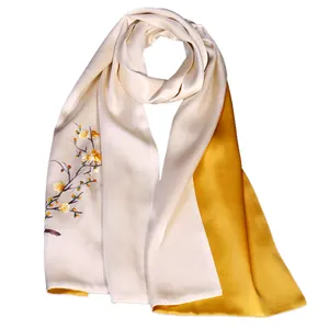 Custom Embroidered Double Layer Silk Satin Scarf For Women