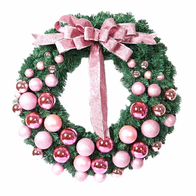 2021 Hot Sales Christmas Sets PVC Green Artificial Christmas Wreath and Garland with Christmas Ball for Indoor Ornaments