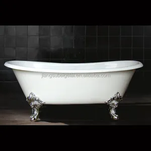 Tina de baño de hierro fundido con patas grandes, zapatilla doble de 72"