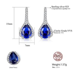 Czcity brincos de prata da noiva 925, brincos com pedra preciosa esmeralda e safira, joias femininas - Product Image 2