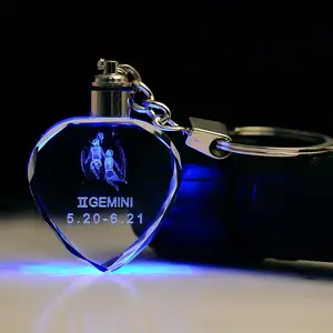 LED水晶照片玫瑰钥匙链圣诞创意3d心脏定制水晶钥匙扣