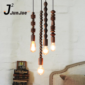 Cổ Điển Gỗ Treo Bán Buôn Ánh Sáng Mặt Dây Chuyền Dây Bằng Gỗ Hạt Retro Rắn Duy Nhất Đầu Đèn Log Nghệ Thuật Đèn Chùm Cho Thanh - Product Image 3