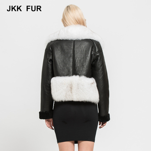 Mujeres bienes Fox Cuello de piel chaqueta de invierno abrigo cálido capa del cuero genuino de la zalea - Product Image 4