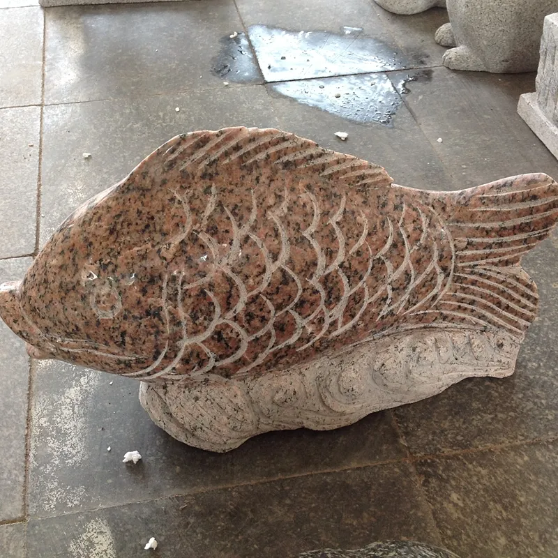 Home decor natural stone carving black granite fish statue price