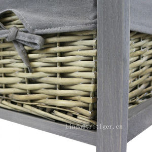 Armoire de <span class=keywords><strong>chevet</strong></span> en gris bois massif, meuble de nuit, <span class=keywords><strong>panier</strong></span> de rangement en <span class=keywords><strong>osier</strong></span> - Product Image 4