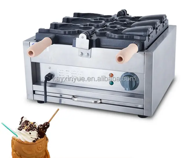 Taiyaki Jepang 150mm panjang ikan berbentuk 220 v mesin taiyaki wafel dengan 1 piring 3 ikan mulut terbuka