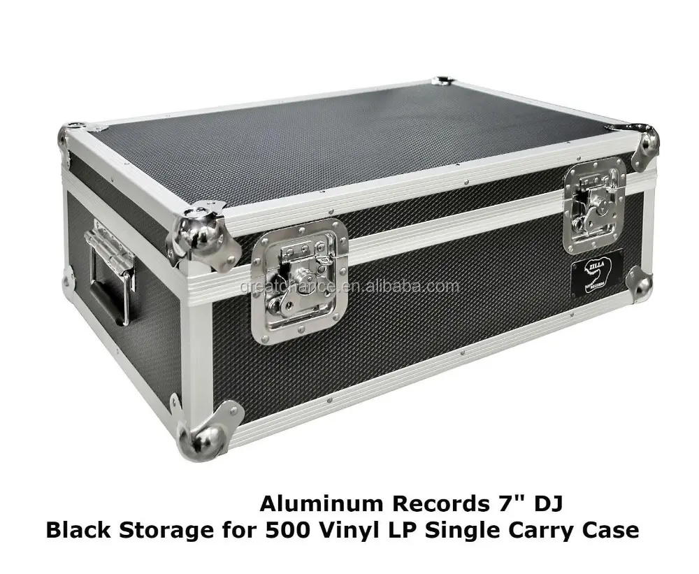 Caja de transporte de aluminio negro DJ almacenamiento sostiene 500 vinilo 7 "registros individuales