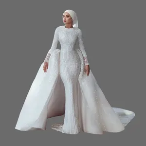 Mermaid Wedding Dress Muslim Wedding dress Brand Middle East Bridal Gown with Hijab African Wedding Gown