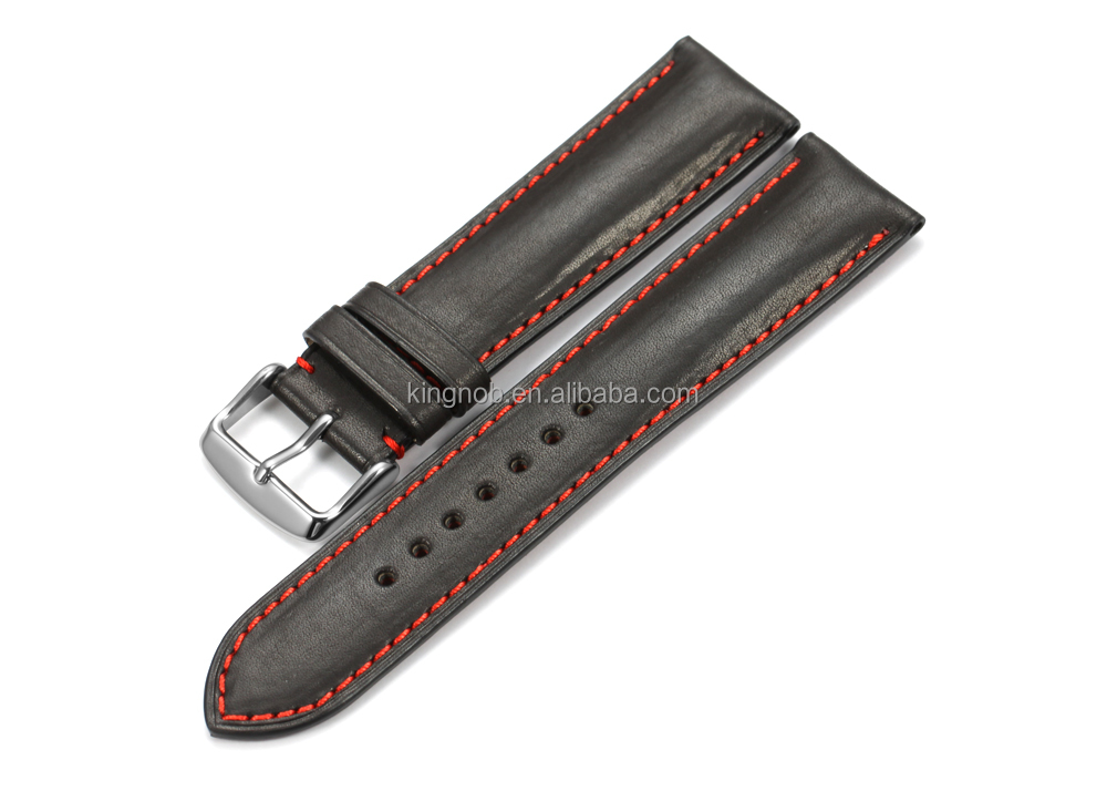 OEM 18mm à 24mm Noir/Rouge Point De France Naturel Peau de Veau En Cuir Modifiable Montre Bracelet
