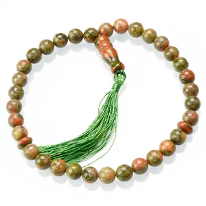 Braccialetto <span class=keywords><strong>Tasbih</strong></span> Musulmano di Alta Qualità con 33 Perle, Braccialetto di Preghiera Islamica in Unakite con Nappa Verde - Product Image 1