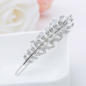 LUOTEEMI vente en gros, mode élégante forme de feuille de luxe Zircon cristal <span class=keywords><strong>plume</strong></span> mariage tresse épingle à <span class=keywords><strong>cheveux</strong></span> - Product Image 6