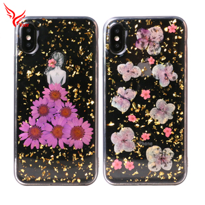Epoxy transparente de plata de oro de seco real presionado flor Teléfono, caso para iphone 7 6x8 s plus - Product Image 1