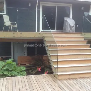 Escalera de mármol blanco diseños de barandilla balcón sin marco vidrio standoff