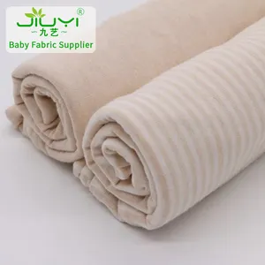 Bebek çocuk giysileri boyalı jarse örme doğal çizgili organik pamuklu kumaş