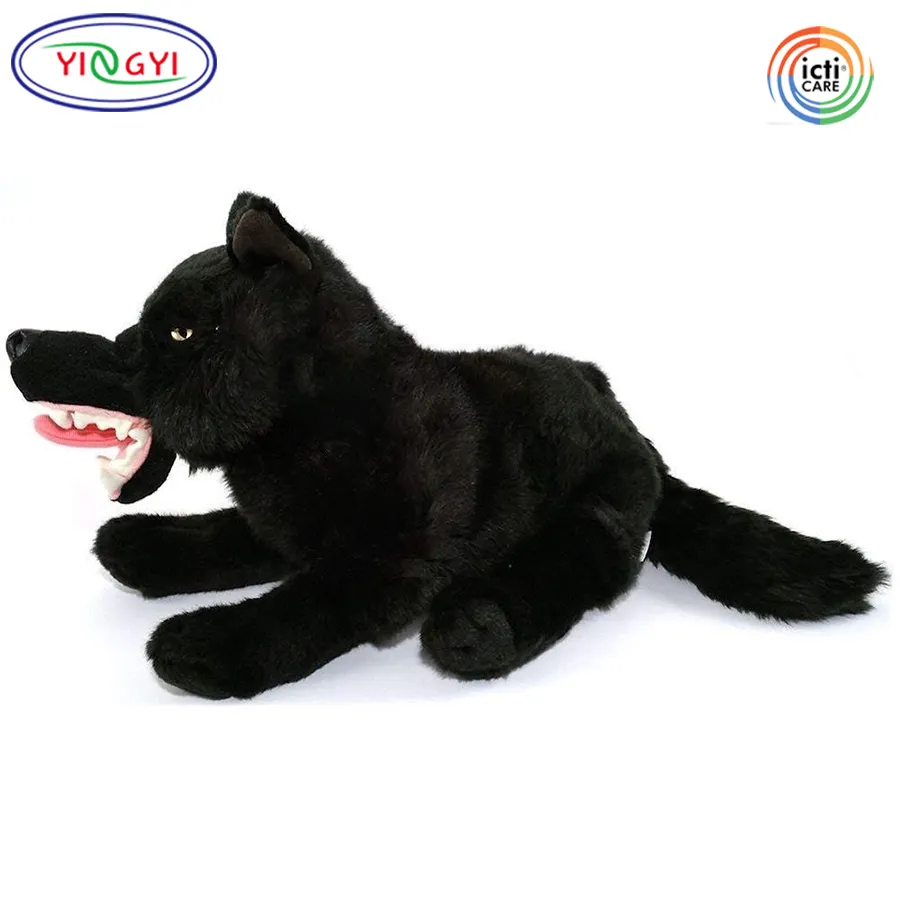 Универсальный черный реалистичный волк D442, плюшевая игрушка-Зверюшка, яркие гигантские игрушки, Черный волк, плюшевый