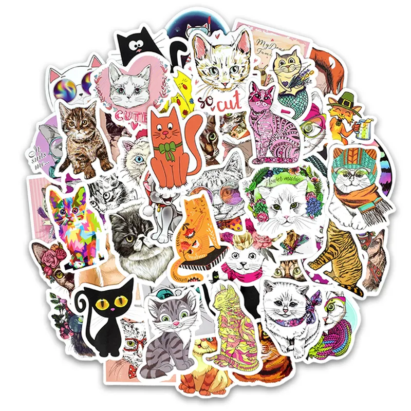 custom stickers 50pcs/pack Cute Kitty stickers for notebook bike skateboard Luggage trunk DIY Cats stickers