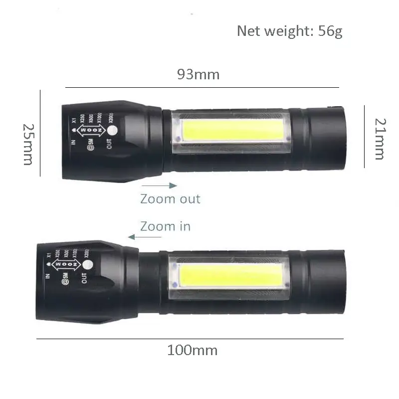 Promotional Portable Torch light XPE COB Ultra Bright USB Rechargeable Mini Torch LED Flashlight