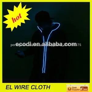elegante led partido vestuário eletroluminescente brilhante filamentos hoodie/brilho do revestimento