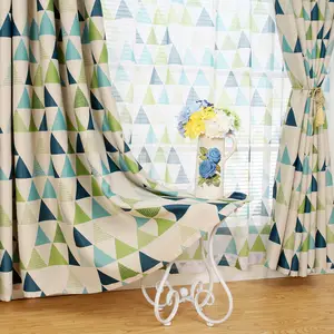 Mode Populaire Afdrukken Stof Geometrische Stijl Gordijn Voor Kinderen Slaapkamer 100% Polyester Platte Venster Voile En Jacquard Grommet