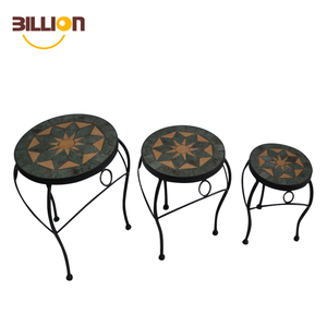 Ensemble De <span class=keywords><strong>2</strong></span> Ronde En Céramique Extérieure Robuste En Plein Air Pot De Fleur Mosaïque Plant Stand - Product Image 3