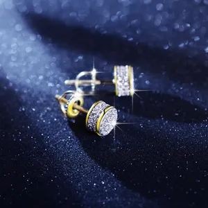 Micro Pave Anting Perhiasan Pria 14K Emas 925 Perak Murni Kubik Zirkonia Berlian Zirkon Anting-Anting Stud