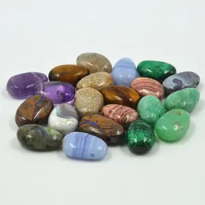 Accessories Stone Wholesale Pendants Charms 30mm Colorful Flat Tumbling Natural Stone Semiprecious Drilled Tumble Stone