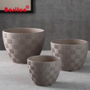 Rond en relief en grès émaillé d'ornement en plein air pot de fleurs en céramique - Product Image 2