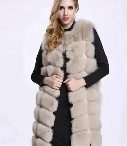 Cộng Với Kích Thước Dài Fur Vest Áo Ghi Lê & Gilet Chồn Fox Rabbit Màu Xám Cho Lady Phụ Nữ