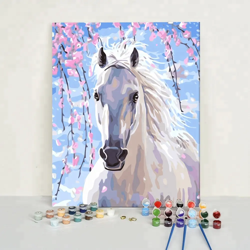 Animal Painting Digital Oil Acrylic White Horse Diy Painting By Numbers Kit Animal For Adults