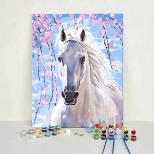 Óleo digital acrílico branco cavalo pintura por números kit animal para adultos