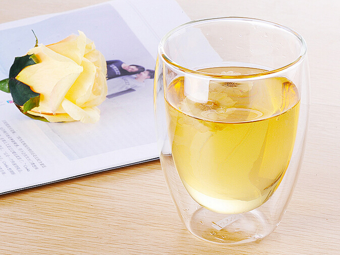 350ML heat resistant double wall glass tea cup with bamboo wooden lid