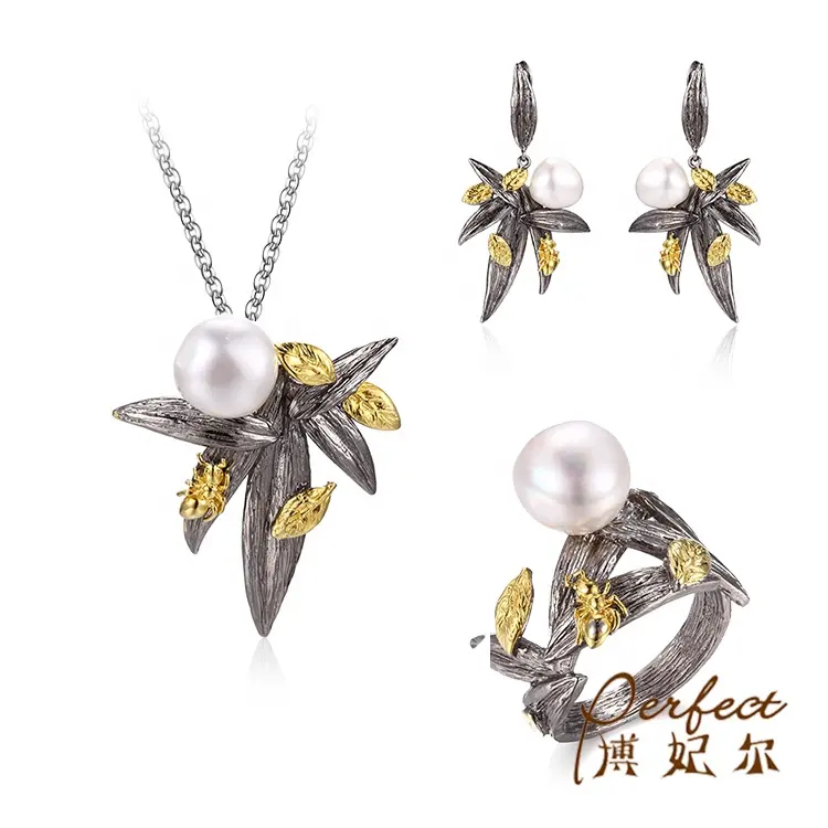 Wholesale Costume Jewellery Lady's Jewelry Gifts Wedding Gold Plated Baroque Pearl Jewelry Sets