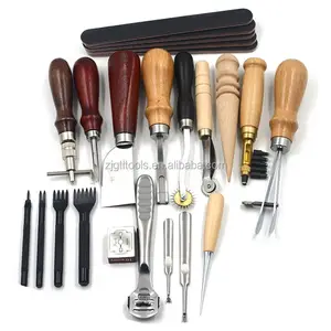TLLC-04 18 Pieces <strong>Leather</strong> Crafting <strong>Tool</strong> Kit <strong>Leather</strong> Carving DIY <strong>Tools</strong> - Product Image 1