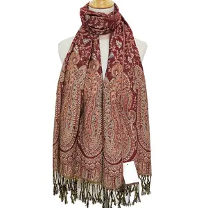 2024 new and cheap pashmina hot selling paisley with tassels lady scarf