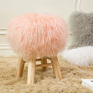 Fábrica al por mayor de color amarillo mongol tibetano de piel de oveja de piel de heces cubiertas de Pouf - Product Image 6
