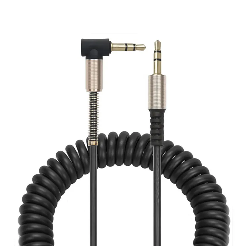 High Quality Male to Male Metal Spring L Shape 90 Degree Bend angle Head 3.5mm Aux Auxiliary Audio Cable for car