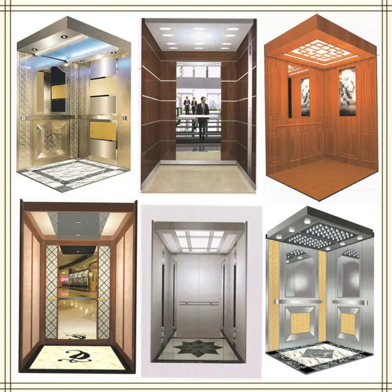 Elevador de cabina de decoración de lujo para 6 personas, interior/exterior