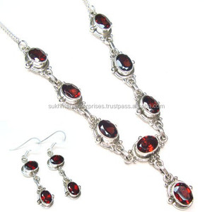 Conjunto de collar y pendientes de joyería de piedra granate, conjunto de collar y pendientes para mujer, venta al por mayor, conjunto de joyería de Ley 925 para regalo - Product Image 2