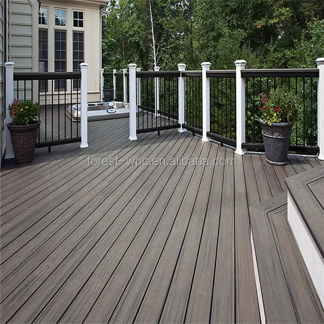 Brushed anti-slip WPC wood plastic composite decking/deck boards white/black/grey/chocolate color