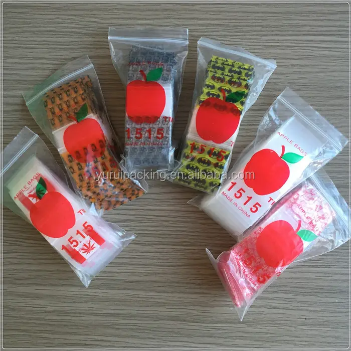 YURUI Diskon Besar Tas Zip Mini Kemasan Kecil Ritsleting LDPE Tas Ziplock/Merek Apple Desain Campuran Cetak Kantong Plastik