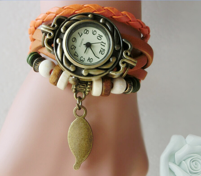 Women\'s Brown Analog Quartz Leaf Bracelet Weave Wrap Around Leather Wrist Watch Amazon.com: JewelryWe Women Quartz Bracelet Watch Fashion  main image 3