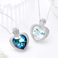 Colgante de corazón de plata de ley S925 para mujer, regalo de San Valentín, collar de cristal para niñas