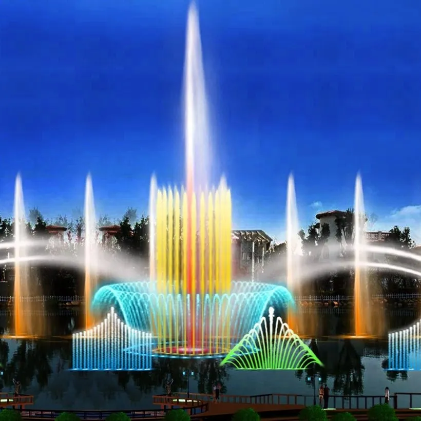 outdoor pond music and dancing fountain water colorful spray fountain