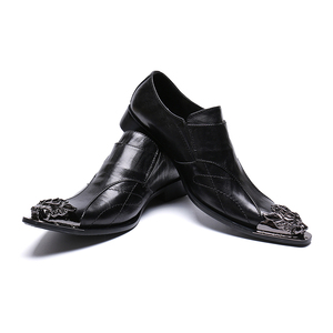NA144 nuevo negro cuero genuino hombres zapatos puntiagudos Slip on Metal Tip hombres vestido zapatos noche fiesta clásico Caballero - Product Image 2