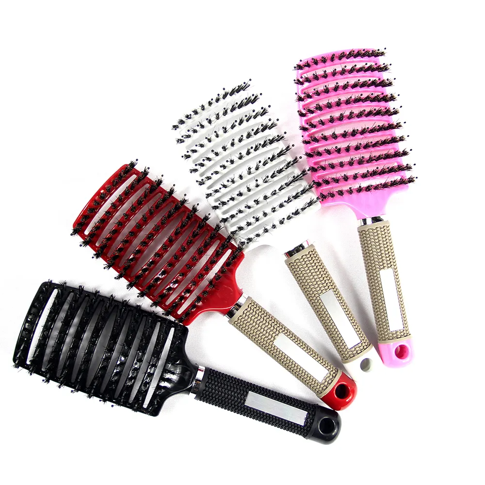 NEW ARRIVE curve boar bristle vent hair brush black and white color in stock Salon hair straightener brush