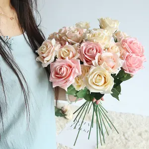 Ramo de rosas falsas, rosas falsas de imitación, rosas de Versalles, flores de mano, venta al por mayor, fábrica de China