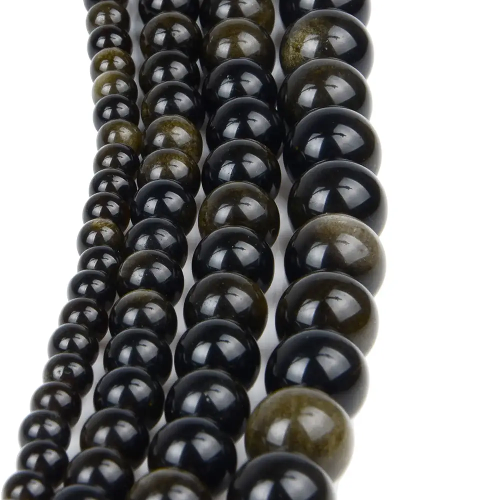 Cuentas de obsidiana de oro Natural para fabricación de joyas, hilo de 4, 6, 8, 10, 12 MM