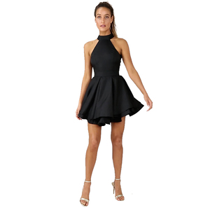 2022 signore primavera estate vestito Design <span class=keywords><strong>donne</strong></span> carino Halter collo aperto indietro piccolo Flare nero vestito pattinatore - Product Image 3