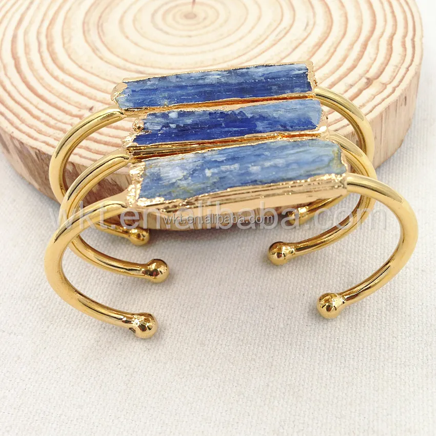 Kyanite กำไลข้อมือชุบทอง24K,กำไลข้อมือหิน Kyanite สีฟ้าธรรมชาติปี WT-B243