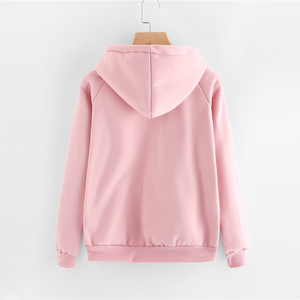 Casual bolsillo canguro de <span class=keywords><strong>rosa</strong></span> con capucha llana suéteres de Otoño de las mujeres ropa de manga larga de lana gruesa sudaderas - Product Image 5